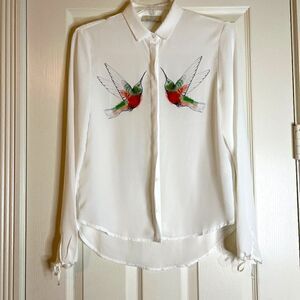 Cubic Experimental Fashion White Hummingbird Blouse sz S